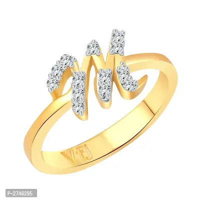 initial ''M'' Letter (CZ) Gold and Rhodium Plated Alloy Ring for Women and Girls