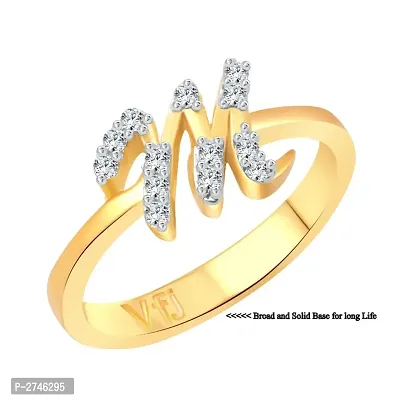 initial ''M'' Letter (CZ) Gold and Rhodium Plated Alloy Ring for Women and Girls-thumb2