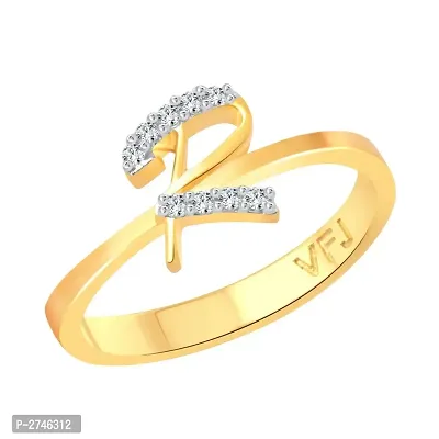 initial ''R'' Letter (CZ) Gold and Rhodium Plated Alloy Ring for Women and Girls