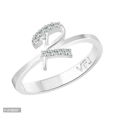 Initial ''R'' Alphabet (CZ)  Rhodium Plated Alloy Ring for Women