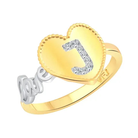 Vighnaharta Valentine Gift Love J Alphabet in Heart CZ Plated Alloy Ring for Women and Girls - [VFJ1283FRR11]