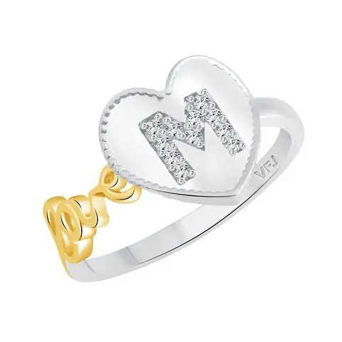 Fancy Alphabet in Heart Rhodium Plated Ring