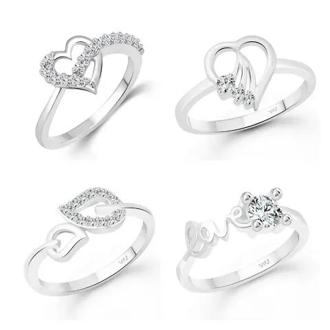 Trendy (CZ) Rhodium Plated Alloy Ring Combo