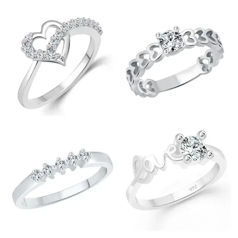 Trendy (CZ) Rhodium Plated Alloy Ring Combo