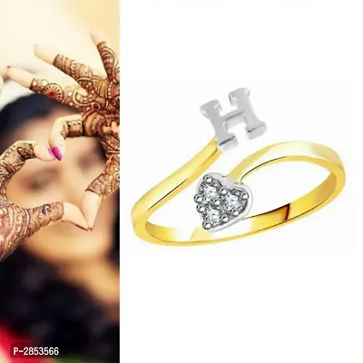 Initial 'H' Letter CZ Gold and Rhodium Plated Alloy Adjustable Ring for Women and Girls