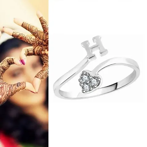 Initial 'H' Letter CZ and Plated Alloy Adjustable Ring for Women and Girls