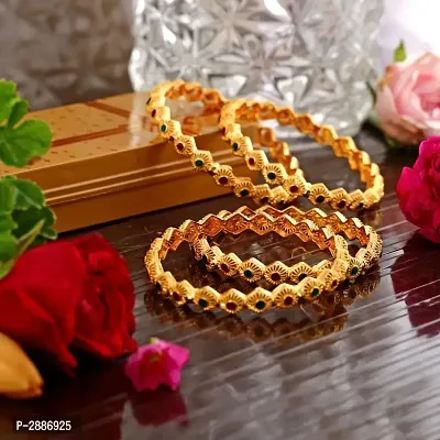 Red and Green enamel Shine Gold Plated Alloy 4pcs Bangle For Women and Girls-thumb0