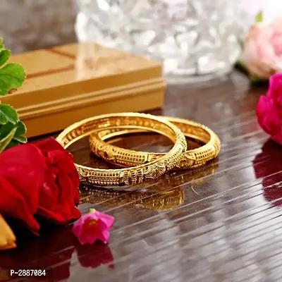 Shiny Gold Plated Alloy 2pcs Bangle For Women and Girls-thumb0