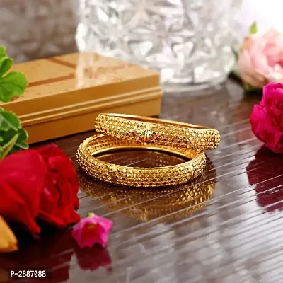 Diamond Cut Gold Plated Alloy 2pcs Bangle For Women and Girls