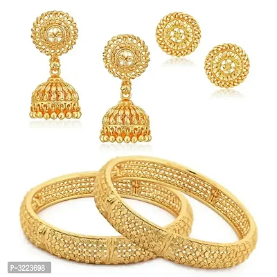 Traditional Wear Bangle  Jhumki Earring Set Alloy 1gm Gold Plated Combo set-thumb0