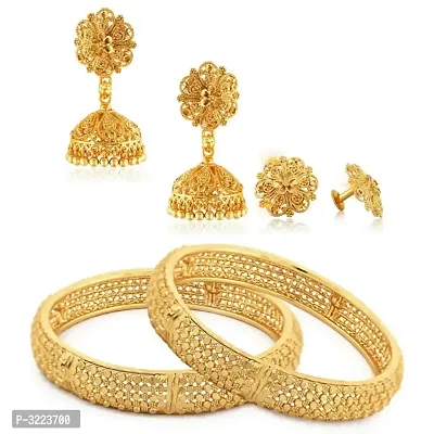 Traditional Wear Bangle  Jhumki Earring Set Alloy 1gm Gold Plated Combo set