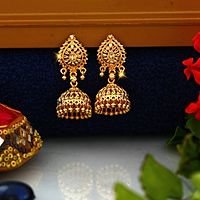 Traditional 1gm Gold South Screw Back Alloy Gold and Micron Plated Jhumka Earring For Women and Girls-thumb2