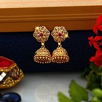 Traditional 1gm Gold South Screw Back Alloy Gold and Micron Plated Jhumka Earring For Women and Girls-thumb2