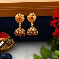 Traditional 1gm Gold South Screw Back Alloy Gold and Micron Plated Jhumka Earring For Women and Girls-thumb3