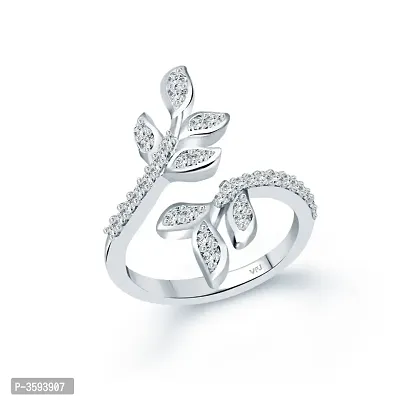 Decent Leaf Root CZ Rhodium Plated Alloy Adjustable, Free Size Ring for Women and Girls