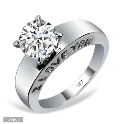 Secret Propose I LOVE YOU Valentine,s Day Ring CZ Rhodium Plated Alloy Ring for Women and Girls