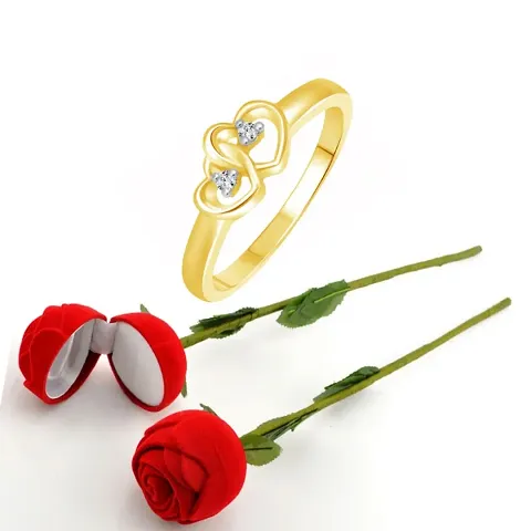 Vighnaharta Valentine's CZ and Plated Ring with Scented Ring Box for Women and Girls. [Pack of- 1 Ring and 1 Scented Rose]-VFJ1047SCENT-ROSE-G14