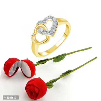 Scented Rose with stylish Valentine CZ Rhodium plated alloy Ring for Women and Girls (1 scented rose and 1 ring)