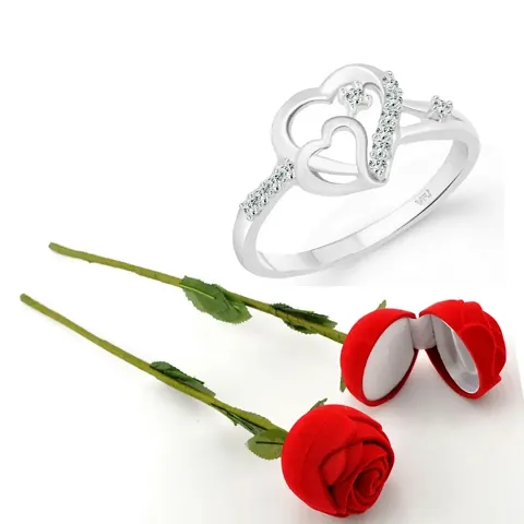 Scented Rose With Stylish Valentine CZ Rhodium Plated Alloy Ring