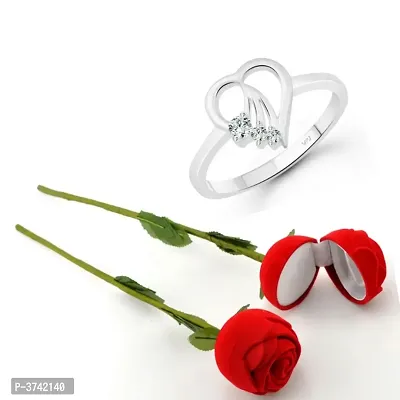 Scented Rose with stylish Valentine CZ Rhodium plated alloy Ring for Women and Girls (1 scented rose and 1 ring)-thumb0