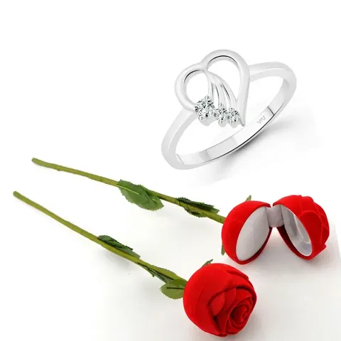 Scented Rose With Stylish Valentine CZ Rhodium Plated Alloy Ring