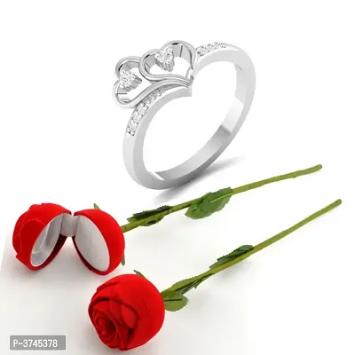 Scented Rose with stylish Valentine CZ Rhodium plated alloy Ring for Women and Girls (1 scented rose and 1 ring)-thumb0