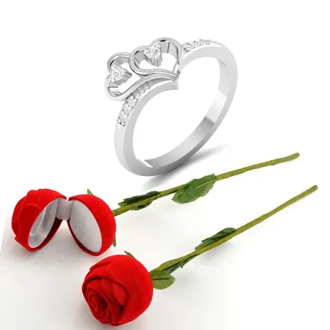 Vighnaharta Valentine's CZ Plated Ring with Scented Ring Box for Women and Girls. [Pack of- 1 Ring and 1 Scented Rose]-VFJ1430SCENT-ROSE12