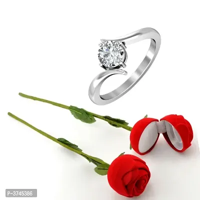 Scented Rose with stylish Valentine CZ Rhodium plated alloy Ring for Women and Girls (1 scented rose and 1 ring)