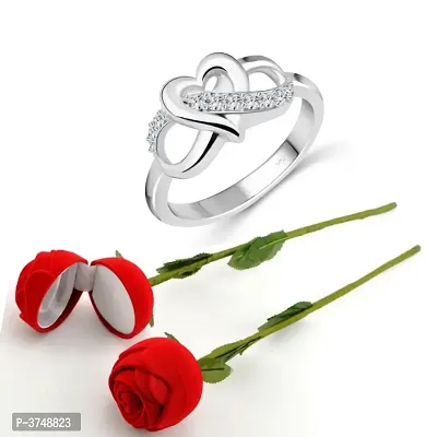 Scented Rose with stylish Valentine CZ Rhodium plated alloy Ring for Women and Girls (1 scented rose and 1 ring)-thumb0