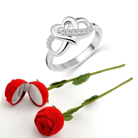 Vighnaharta Valentine's CZ Plated Ring with Scented Ring Box for Women and Girls. [Pack of- 1 Ring and 1 Scented Rose]-VFJ1500SCENT-ROSE10