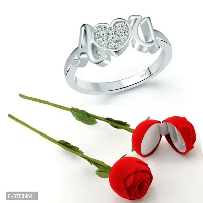 Scented Rose with stylish Valentine CZ Rhodium plated alloy Ring for Women and Girls (1 scented rose and 1 ring)-thumb0