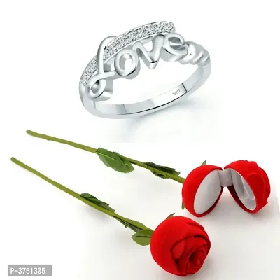 Scented Rose with stylish Valentine CZ Rhodium plated alloy Ring for Women and Girls (1 scented rose and 1 ring)-thumb0