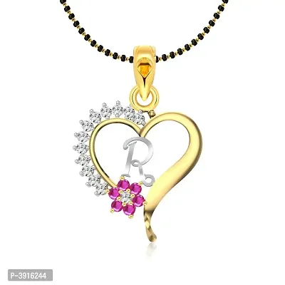 This Pink Flower Heart Initial R Letter MSPG cz Gold and Rhodium Plated Alloy Mangalsutra Chain Pendant for Women-thumb0