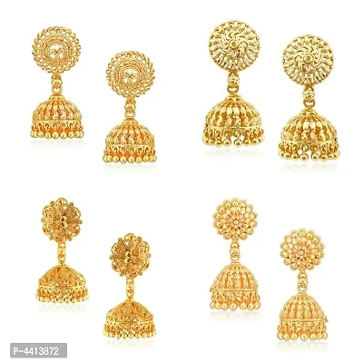 Traditional Alloy Gold Plated Jhumka Earring for Women Combo of 4-thumb0