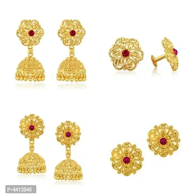 Traditional Alloy Gold Plated Earring for Women Combo of 2 pair Jhumka Earring  2 pair Stud Earring-thumb0