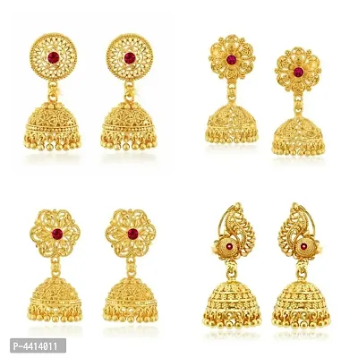 Traditional Alloy Gold Plated Jhumka Earring for Women Combo of 4-thumb0