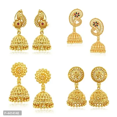 Traditional Alloy Gold Plated Jhumka Earring for Women Combo of 4-thumb0