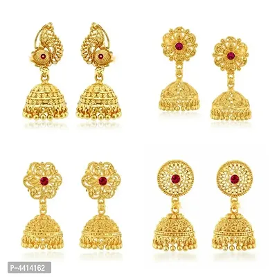 Traditional Alloy Gold Plated Jhumka Earring for Women Combo of 4-thumb0