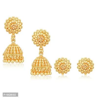 Traditional Alloy Gold Plated Earring for Women Combo of 2(1 pair stud earring  1 pair Jhumka earring )-thumb0