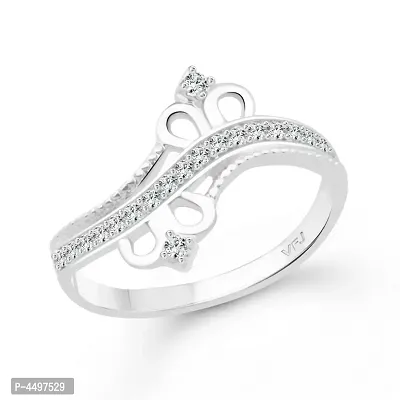 Stylish Double Crown CZ Rhodium Plated Alloy Finger Ring for Women