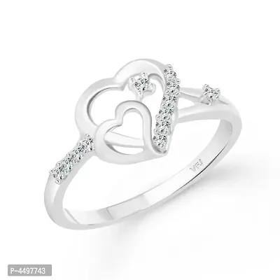 Cohesion Heart CZ Rhodium Plated Alloy Finger Ring for Women-thumb0