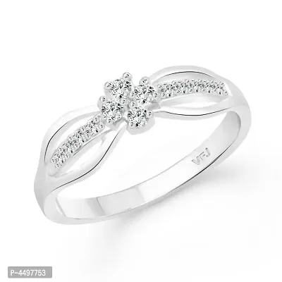 Flower Shadow CZ Rhodium Plated Alloy Finger Ring for Women