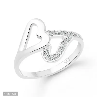 Locked Heart CZ Rhodium Plated Alloy Finger Ring for Women