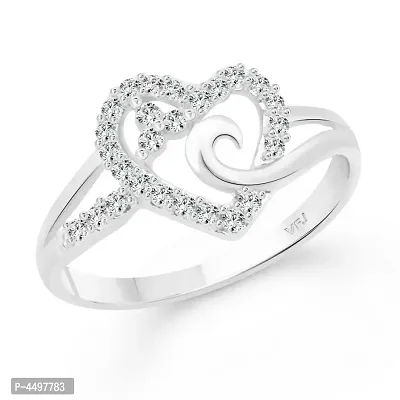 Sensuality Heart CZ Rhodium Plated Alloy Finger Ring for Women