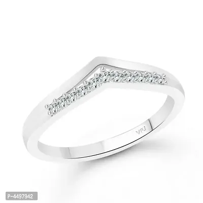 Stylish Half Round CZ Rhodium Plated Alloy Finger Ring for Women