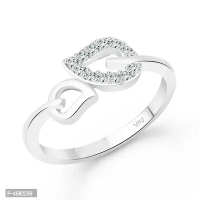 Trendy Alloy Leaf CZ Rhodium Plated Finger Ring for Women
