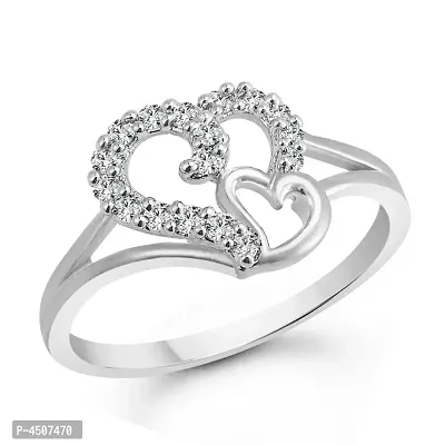 Couple Heart CZ Rhodium Plated Alloy Ring for Women