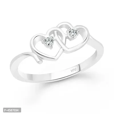 Dual Couple Heart CZ Rhodium Plated Alloy Ring for Women