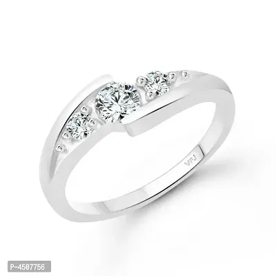 Unique Three Stone CZ Rhodium Plated Alloy Ring for Women