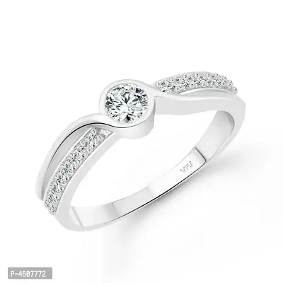 Engagement Solitaire Diamond CZ Rhodium Plated Alloy Ring for Women